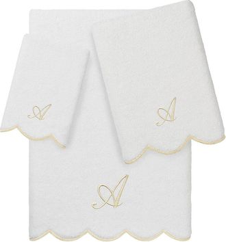 Linum Home Textiles 100% Turkish Cotton Adornia Scallop 3Pc Personalized Towel Set