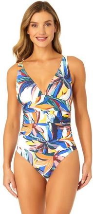 Anne Cole Womens Riviera Floral Soft Band Shirred One Piece Swimsuit at Nordstrom, Size 12