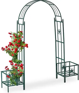 Relaxdays Relaxdays - P&eacute;rgola De Jard&iacute;n Para Maceteros, Soporte Para Trepadoras, Metal, 226 X 204 X 45 Cm, Verde