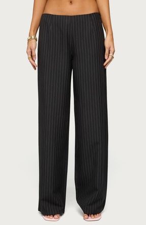 Edikted Kerie Pinstripe Wide Leg Pants in Black at Nordstrom, Size X-Large