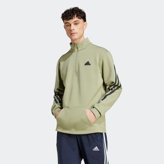 adidas Rollkragenpullover ADIDAS SPORTSWEAR M FI 3S HALFZIP, Herren, Gr. XL, gr&uuml;n (tent gr&uuml;n), Obermaterial: 64% Baumwolle, 36% Polyester, gestreift, Pullove
