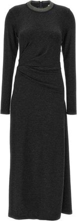 Brunello Cucinelli Womens Mine Wool Long Sleeve Midi Dress, Size M