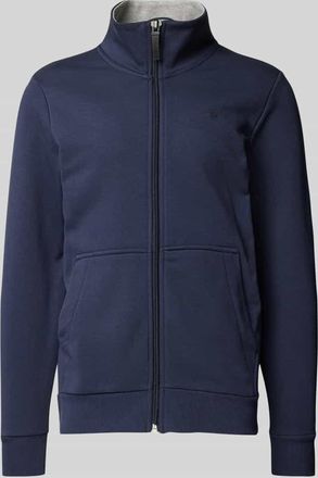 Tom Tailor Regular Fit Sweatjacke mit Stehkragen und gummiertem Logo-Print in Marine, Gr&ouml;&szlig;e XXXL