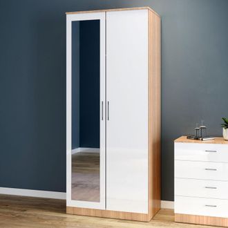 Elegant Lighting 2 Door Wardrobe Wooden Bedroom Storage Furniture Cupboard Hanging Rail, Clothes storage shelves, Metal Handles (Black) - Elegant