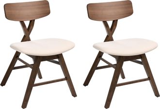 Beliani Conjunto De 2 Sillas De Comedor Asiento Tapizado En Poli&eacute;ster Acolchado Respaldo Y Estructura De Madera De Caucho Comedor Marr&oacute;n Y Blanco Crema Leland