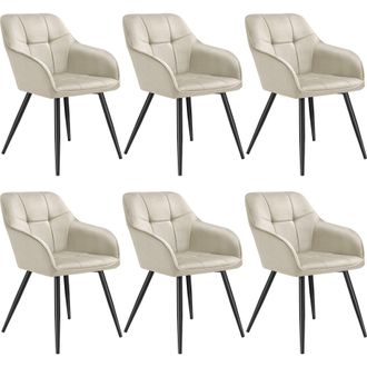 TecTake Dining Chair Marilyn Set Of 6 - Cream/Black in Cream | Size: 6 Pack