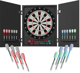 OEM Diana Electr&oacute;nica Digital Hasta 8 Jugadores Con 12 Dardos Y 30 Puntas Con Pantalla Led Puertas 27 Juegos Distintos Y 202 Variantes 51x6,5x57 Cm Negro