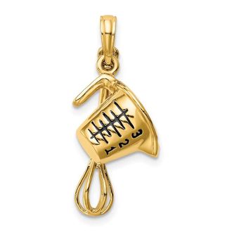 Diamond2Deal 14k Yellow Gold 3-D Black Enameled Measuring Cup Whisk Pendant
