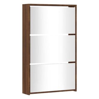 Berkfield Home Shoe Cabinet with Mirror 3-Layer Brown Oak 63x17x102.5 cm