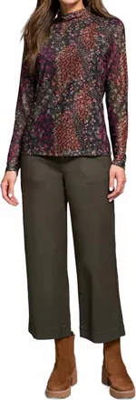 Tribal Margot Mesh Turtleneck Top In Plumwine