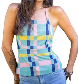 Eva Franco Mod Plaid Halter Top In Multi