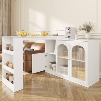 Merax Versatile 360&deg; Rotating Breakfast Bar Table with Storage Cabinet in White