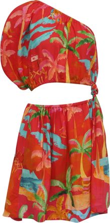 Farm Rio Farm Rio Ipanema One Shoulder Mini Dress in Red Linen