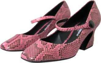 Dolce & Gabbana Womens Pink Python Leather Mary Jane Heels Shoes Skin
