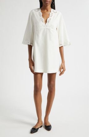 Poss&eacute; Darya Broderie Trim Kaftan Minidress in Cream at Nordstrom, Size Xx-Large