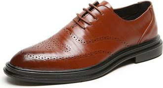 Generic Oxford Dress Shoes for Men Lace Up Apron Toe Brogue Embossed Round Toe Shoes Block Heel Low Top Non Slip Wedding(Brown,5.5 UK)