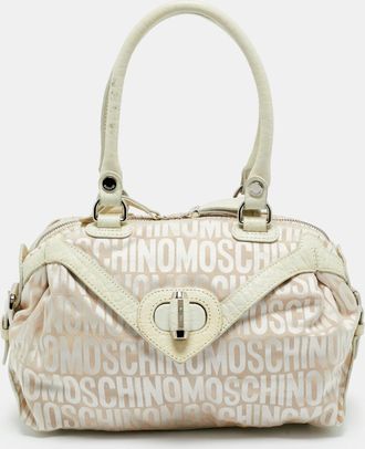Moschino White/cream Signature Fabric And Leather Zip Satchel
