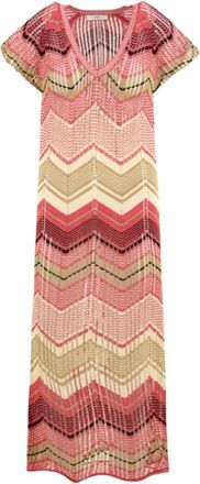 Akep Lange Pointielle Jurk met V-Hals - Dames - Maxi kleedjes - Veelkleurig - XS - Kleedjes