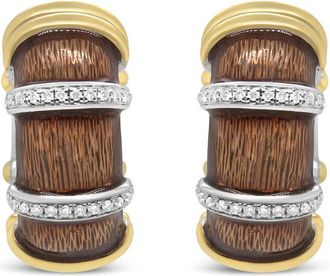 House of Brilliance 18K Yellow and White Gold Flash Plated.925 Sterling Silver Clear Brown Enamel 9/10 Cttw Diamonds Huggie Hoop Earrings (F-G Color, VS1-VS2 Clarity)