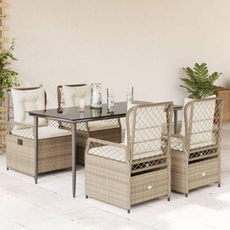 vidaXL Set Comedor De Jard&iacute;n 5 Pzas Con Cojines Rat&aacute;n Sint&eacute;tico Beige Vidaxl