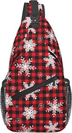 Generic Retro Red Buffalo Plaid Snowflakes Crossbody Bag With Zipper Chest Bag Adjustable Daypack For Traveling Outdoors Camping