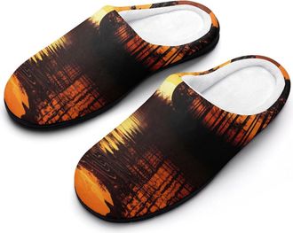 Generic Guitar Tree Sunset Mens House Slippers Memory Foam Washable Cotton Slip on Home Shoes