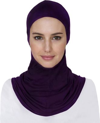 Lina & Lily Modal Jersey Full Coverage Ninja Hijab Undercap with Neck Cover for Muslim Women (Dark Purple)