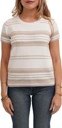 Cyrus Striped Short Sleeve Sweater in Bone/Oatmeal Cookie Heather at Nordstrom Rack, Size X-Large