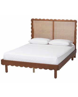 Baxton Studio Orianthe Scalloped Platform Bed With Woven Rattan Headboard