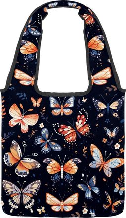 Generic Colorful Art Butterfly Reversible Canvas Shoulder Tote - Double-Sided Print, 12oz Cotton, 27cm Drop, Fold-Flat Bag for Travel, Shopping, Street Outing
