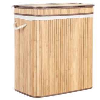 Beliani Cesta De Madera De Bamb&uacute; Clara 60 Cm 2 Compartimentos Tapa Cremallera Asas Kalthota