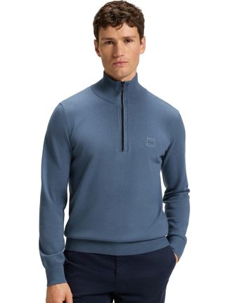 HUGO BOSS Boss Orange trui half-zip blauw regular fit katoen