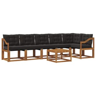 vidaXL Conjunto De Sof&aacute;s De Exterior Con Coj&iacute;n 7 Pcs Natural Y Negro Vidaxl