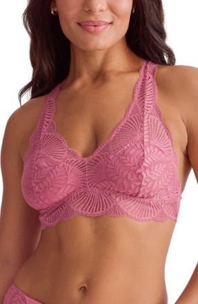 Fleur't Belle Epoque Racerback Lace & Microfiber Bralette in Lipstick at Nordstrom, Size Xx-Large