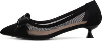 Generic Black,4.5 UK,Low Kitten Heels for Womens Mesh Dressy Pumps Pointed Closed Toe Slip on Elegant Wedding Pumps Formal Comfortable Shoes with Bow