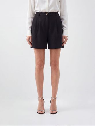 Alessandra Rich Mid-Rise Pleated Wool-Blend Shorts