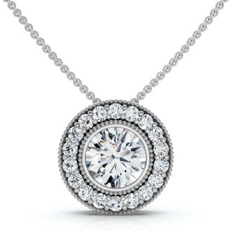 Pompeii3 1Ct Beverly Diamond Halo Bezel Pendant 14k Gold 18 Necklace Lab Grown