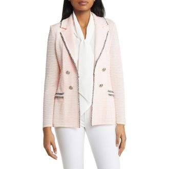 Ming Wang Contrast Trim Textured Knit Blazer in Pink Satin/Black/White at Nordstrom Rack, Size Medium