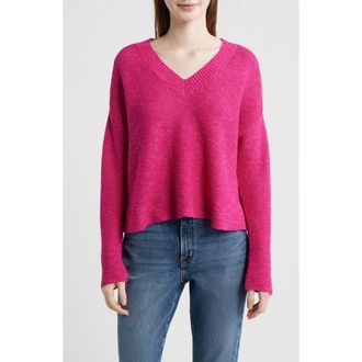 Eileen Fisher Organic Linen & Organic Cotton V-Neck Sweater in Fuchsia at Nordstrom, Size Xx-Small