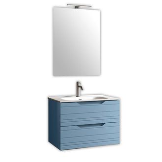 Aquadesign Mueble de ba&ntilde;o con espejo 4 piezas en mdf azul tiffany