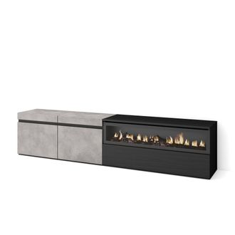 Skraut Home Skraut Home - Mueble Tv, Televisi&oacute;n, Muebles De Sal&oacute;n, Almacenaje, 200x45x35cm, Para Tv Hasta 80, Chimenea El&eacute;ctrica, Estilo Moderno, Gris Cemento