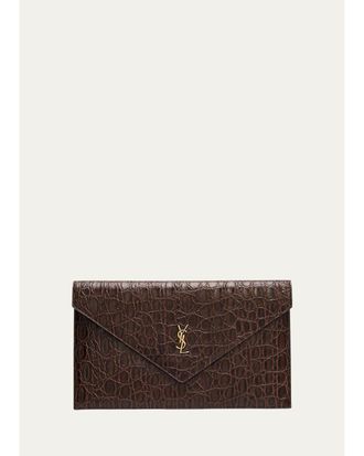 Saint Laurent Paris Crocodile-Embossed Leather Pochette