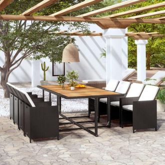 vidaXL Set Comedor De Jard&iacute;n 13 Piezas Y Cojines Rat&aacute;n Sint&eacute;tico Negro Vidaxl