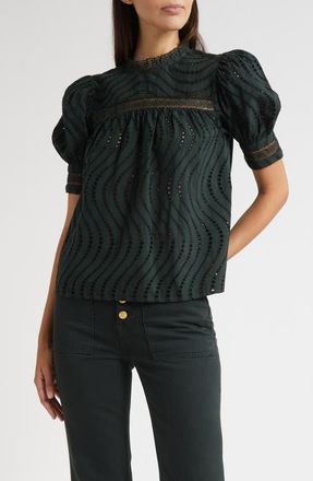 Ulla Johnson Virginia Lace Collar Puff Sleeve Top in Cypress at Nordstrom, Size 12