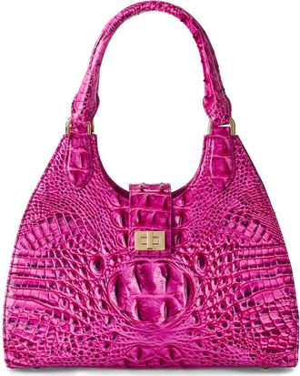 Brahmin Adrian Croc Embossed Leather Shoulder Bag in Electric Fuschia at Nordstrom