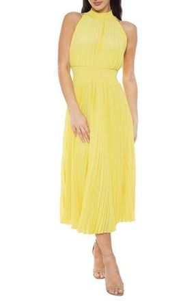 Marina Rossini Mock Neck Smocked Waist Midi Dress in Yellow at Nordstrom Rack, Size 8