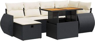 vidaXL Set Sof&aacute;s Jard&iacute;n Y Cojines 8 Pzas Rat&aacute;n Sint&eacute;tico Acacia Negro Vidaxl