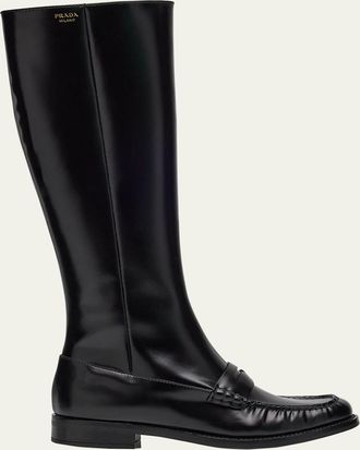 Prada Spazzolato Leather Knee-High Boots