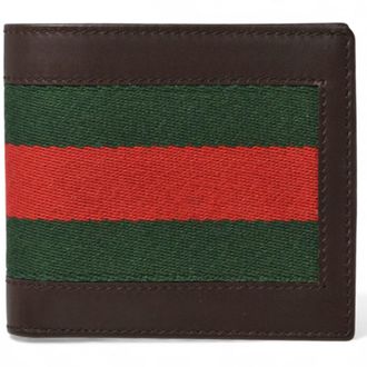 Gucci Dark Brown Green Red Color Leather Wallet (Bi-Fold) (Pre-Owned)