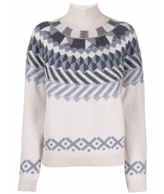 Barrie Womens Fair Isle Cashmere Sweater In White/blue
